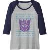 imageTransformers Christmas Retro Decepticon Ugly Sweater Style Raglan Baseball TeeNavy BlueAthletic Heather