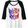 imageTransformers Decepticon Autobot Distressed Split Logo Raglan Baseball TeeBlackWhite
