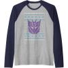 imageTransformers Christmas Retro Decepticon Ugly Sweater Style Raglan Baseball TeeNavy BlueAthletic Heather