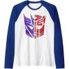 imageTransformers Decepticon Autobot Distressed Split Logo Raglan Baseball TeeRoyal BlueWhite