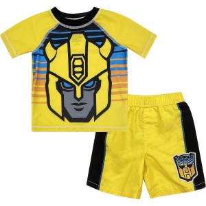 imageDreamwave Transformers Bumblebee Raglan Costume Swim Rash Guard Swim Trunks Set Yellow