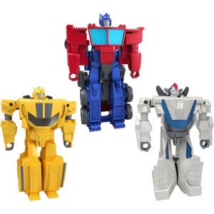imageTransformers 1Step Flip Heroes 3Pack 4Inch Wheeljack Bumblebee and Optimus Prime Action Figures Kids Easter Toys or Basket Stuffers Age 6