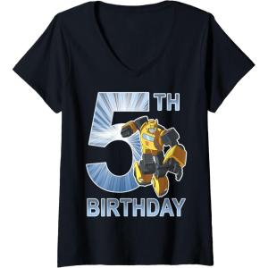 imageTransformers Bumblebee 5th Birthday Vintage VNeck TShirtBlack