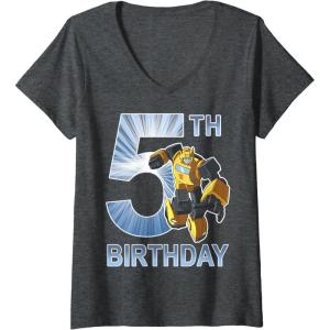 imageTransformers Bumblebee 5th Birthday Vintage VNeck TShirtDark Heather Grey
