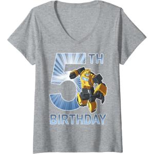 imageTransformers Bumblebee 5th Birthday Vintage VNeck TShirtHeather Grey