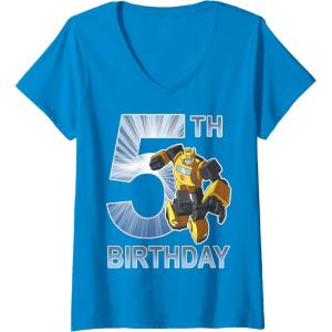 imageTransformers Bumblebee 5th Birthday Vintage VNeck TShirtSapphire Blue