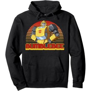 imageTransformers Bumblebee Retro Stripes Vintage Portrait Pullover HoodieBlack