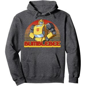 imageTransformers Bumblebee Retro Stripes Vintage Portrait Pullover HoodieDark Heather Grey
