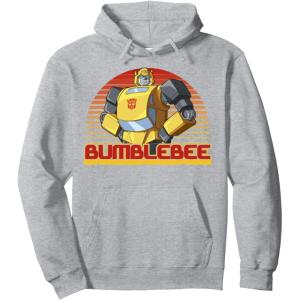 imageTransformers Bumblebee Retro Stripes Vintage Portrait Pullover HoodieHeather Grey