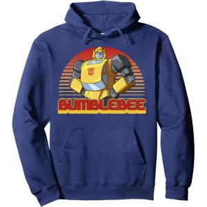 imageTransformers Bumblebee Retro Stripes Vintage Portrait Pullover HoodieNavy Blue