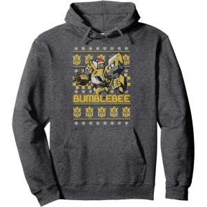 imageTransformers Christmas Bumblebee Ugly Sweater Pullover HoodieDark Heather Grey