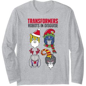 imageTransformers Christmas Group Shot Dress Up Disguise Long Sleeve TShirtHeather Grey