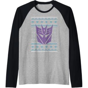 imageTransformers Christmas Retro Decepticon Ugly Sweater Style Raglan Baseball TeeBlackAthletic Heather