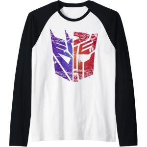 imageTransformers Decepticon Autobot Distressed Split Logo Raglan Baseball TeeBlackWhite