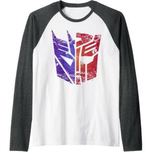 imageTransformers Decepticon Autobot Distressed Split Logo Raglan Baseball TeeDark Heather GreyWhite