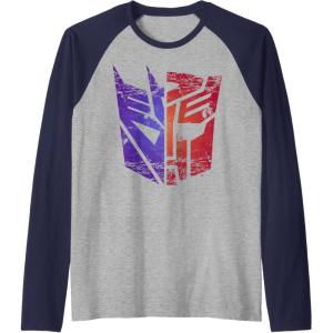 imageTransformers Decepticon Autobot Distressed Split Logo Raglan Baseball TeeNavy BlueAthletic Heather