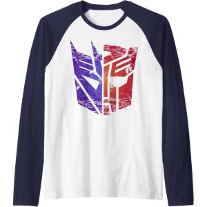 imageTransformers Decepticon Autobot Distressed Split Logo Raglan Baseball TeeNavy BlueWhite