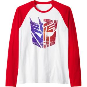 imageTransformers Decepticon Autobot Distressed Split Logo Raglan Baseball TeeRedWhite