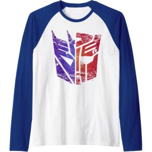 imageTransformers Decepticon Autobot Distressed Split Logo Raglan Baseball TeeRoyal BlueWhite