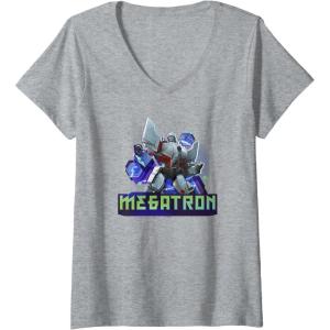 imageTransformers EarthSpark Megatron Color Pop Badge VNeck TShirtHeather Grey