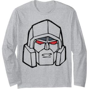 imageTransformers Megatron Vintage Big Face Long Sleeve TShirtHeather Grey
