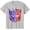 imageTransformers Decepticon Autobot Distressed Split Logo TShirtSilver Grey