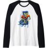 imageTransformers One Orion Pax Running Action Shot Raglan Baseball TeeBlackWhite