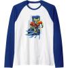 imageTransformers One Orion Pax Running Action Shot Raglan Baseball TeeRoyal BlueWhite