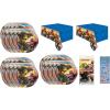 imageTransformers Party Supplies Bundle Pack includes 24 Dessert Paper Plates 2 Plastic Table Covers 1 Dinosaur Sticker Sheet