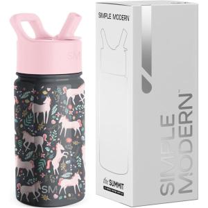 imageSimple Modern Kids Summit Water Bottle with Straw Lid  Transformers 14oz Stainless Steel Cup Insualted Tumbler for Toddlers Boys School  Transformer Bumble BeeUnicorn Fields