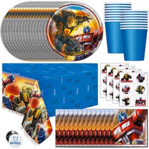 imageTransformers Birthday Party Supplies  Serves 16  Transformer Tablecover Plates Napkins Cups Tattoo Party Favors Buttons