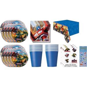 imageTransformers Birthday Party Supplies Bundle Set  Serves 16  includes 16 Lunch Plates 16 Napkins 16 Cups 1 Table Cover 24 Tattoos 1 Dinosaur Sticker Sheet