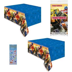 imageTransformers Birthday Party Supplies Decoration Bundle Pack Includes 2 Rectangular Plastic Table Covers 54quot x 84quot and 1 Dinosaur Sticker Sheet54 inches x 84 inches