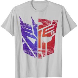 imageTransformers Decepticon Autobot Distressed Split Logo TShirtSilver Grey