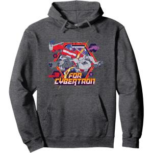 imageTransformers One For Cybertron Epic Battle Logo Retro Pullover HoodieDark Heather Grey
