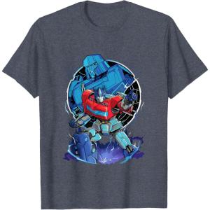 imageTransformers One Optimus Prime Megatron Lurking TShirtHeather Blue