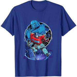 imageTransformers One Optimus Prime Megatron Lurking TShirtRoyal Blue