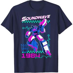 imageTransformers Soundwave 1984 Retro Grid Logo UnisexAdults TShirt  Black  SmallNavy Blue