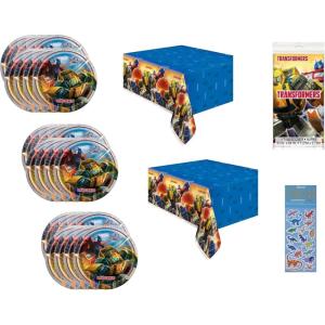 imageUnique Transformers Birthday Party Supplies Bundle Set  Serves 24  Includes 24 Lunch Plates 2 Plastic Table Covers