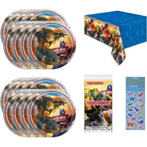 imageUnique Transformers Party Supplies Bundle Pack includes 16 Dessert Cake Plates 1 Plastic Table Cover