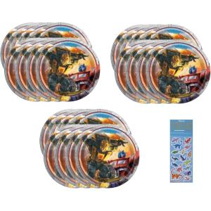 imageUnique Transformers Party Supplies Bundle Pack includes 24 Dessert Cake Paper Plates and 1 Dinosaur Sticker SheetSmall