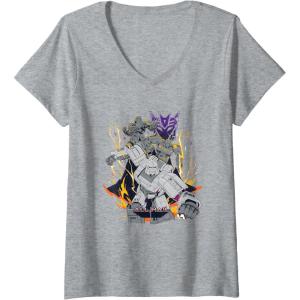 imageWomens Transformers One All Hail Megatron Epic Poster VNeck TShirtHeather Grey