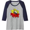 imageTransformers Dino Might Grimlock Dripping Graffiti Logo Raglan Baseball TeeNavy BlueAthletic Heather