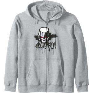 imageTransformers Classic Megatron Graffiti Face Portrait Zip HoodieHeather Grey