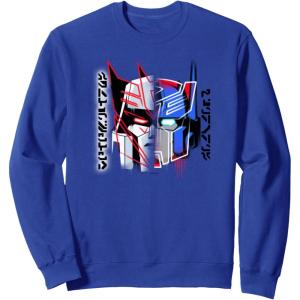 imageTransformers Good Vs Evil Split Face Graffiti Retro Poster SweatshirtRoyal Blue