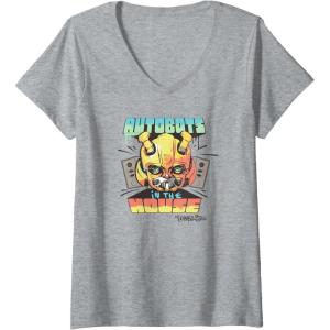 imageTransformers Rise of the Beasts Autobots In The House Retro VNeck TShirtHeather Grey