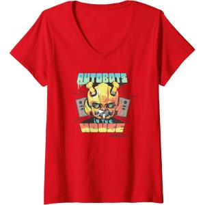 imageTransformers Rise of the Beasts Autobots In The House Retro VNeck TShirtRed