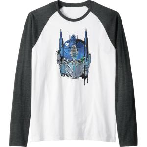 imageTransformers Rise of the Beasts Optimus Face Graffiti Shot Raglan Baseball TeeDark Heather GreyWhite