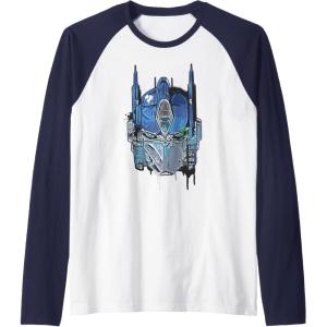 imageTransformers Rise of the Beasts Optimus Face Graffiti Shot Raglan Baseball TeeNavy BlueWhite