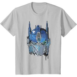 imageTransformers Rise of the Beasts Optimus Face Graffiti Shot TShirtSilver Grey